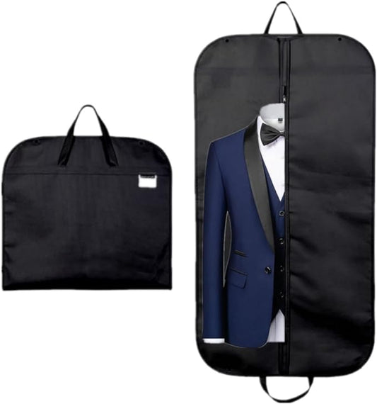47" Suit Carrier Bag Black Zipped Foldover Breathable Multi-Use Garment Cover Clothes Suit Tuxedos Dresses Coats Carrier with Carry Handles & Holding Buttons Black 120cm*60cm (1 Pack)